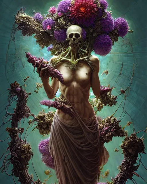 Image similar to the platonic ideal of flowers, rotting, insects and praying of cletus kasady ultimate carnage thanos dementor wild hunt doctor manhattan chtulu nazgul mandelbulb davinci, d & d, fantasy, ego death, intense, scary, decay, dmt, art by artgerm and greg rutkowski and alphonse mucha and giuseppe arcimboldo