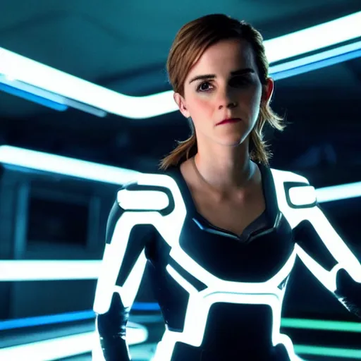 Image similar to movie still of emma watson in tron : legacy