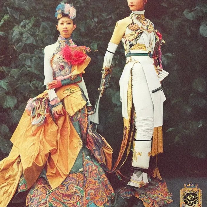 Prompt: future fashion, feminine, thailand, holy roman empire, 8 k, plate armor, nylon, neoprene, ektachrome, olympics, hd photography, award winning, stylish, optimistic, by alphonse mucha