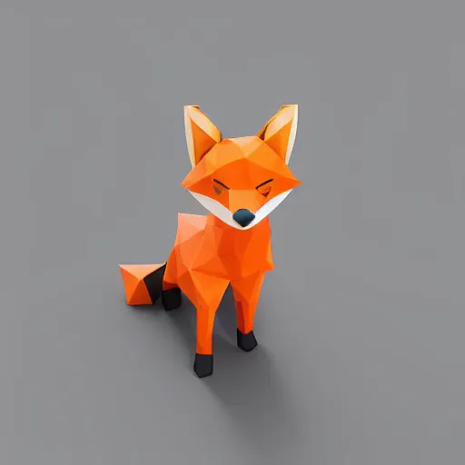 Image similar to Isometric 3d render of a fox, white background, ambient occlusion, cute, chibi proportions, low poly