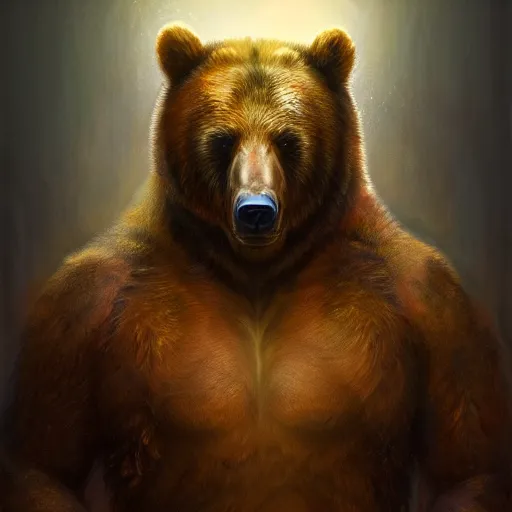 Prompt: realistic bear beast-man portrait, atmospheric lighting, painted, intricate, volumetric lighting, beautiful, rich deep colors masterpiece, golden hour, sharp focus, ultra detailed, by Leesha Hannigan, Ross Tran, Thierry Doizon, Kai Carpenter, Ignacio Fernández Ríos