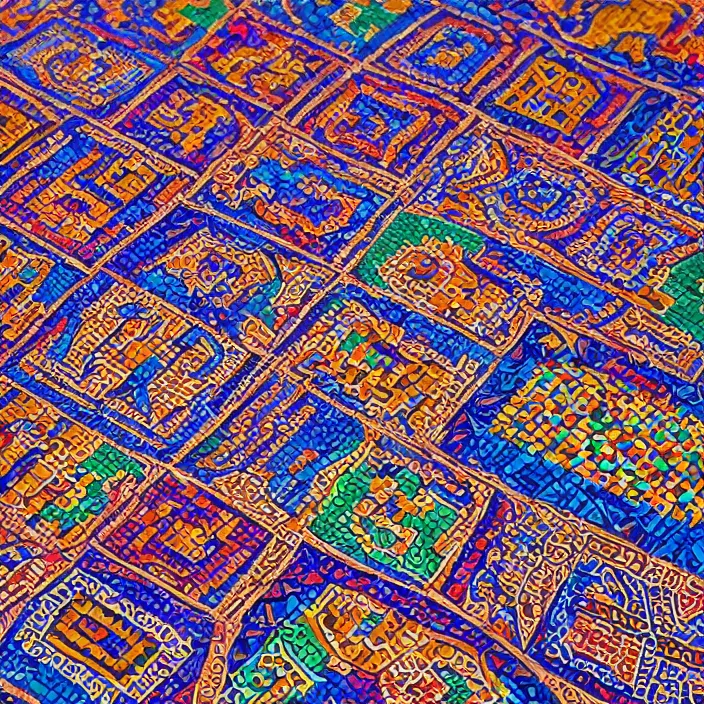 Prompt: hyper realistic wide shot of very detailed and colorful intricate perfectly tiling african geometric patterned tiles, flat lighting, top - down photograph, canon eos r 3, iso 2 0 0, 1 / 1 6 0 s, 8 k, raw, unedited, in - frame