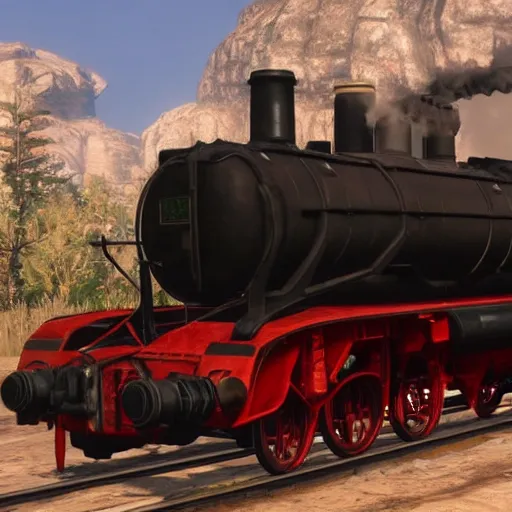 Image similar to futuristic sleek steam locomotive in red dead redemption 2