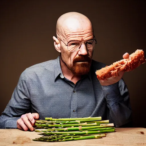Prompt: walter white eating asparagus, photography
