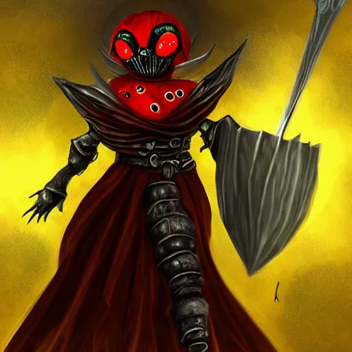 Prompt: ladybug as a dark souls boss, digital art