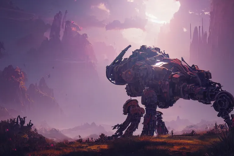 Image similar to watcher machine mecanical creature robot of horizon forbidden west horizon zero dawn radiating a glowing aura global illumination ray tracing hdr fanart arstation by ian pesty and alena aenami artworks in 4 k