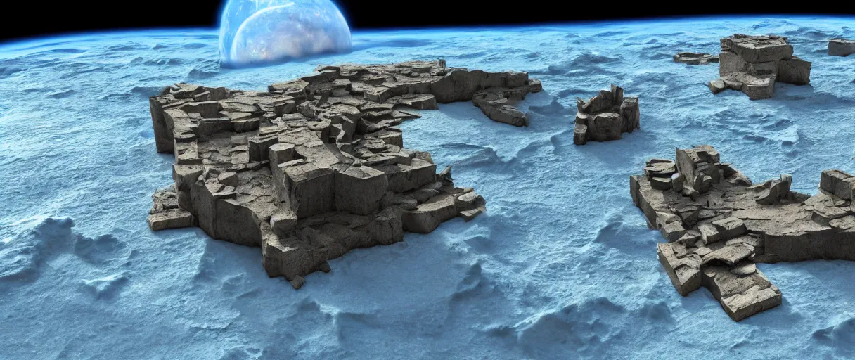 Image similar to a crumbling island in space, 3 d render
