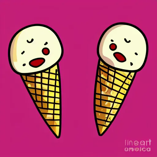 Prompt: Two ice cream huggin themselves with face expressions digital art