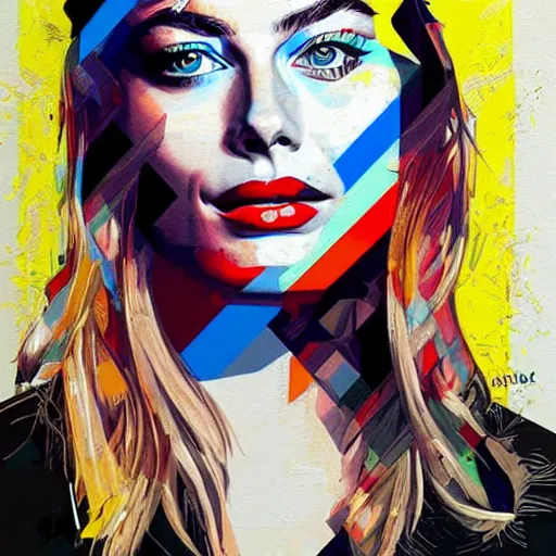 Prompt: portrait of margot robbie, artwork by sandra chevrier