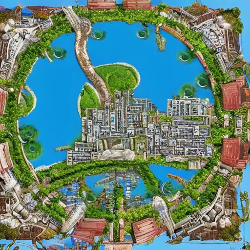 Prompt: Large Fantasy City in the middle of an island in the ocean, city plans