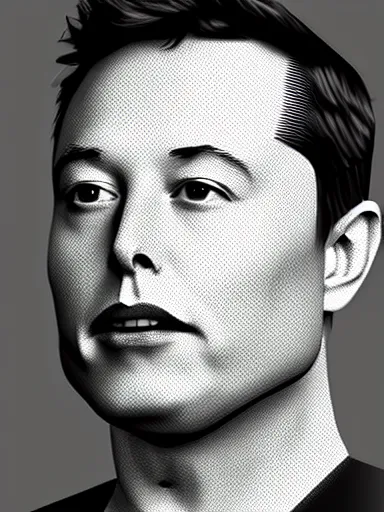 Prompt: highly detailed 3 d mesh of elon musk, portrait, grayscale