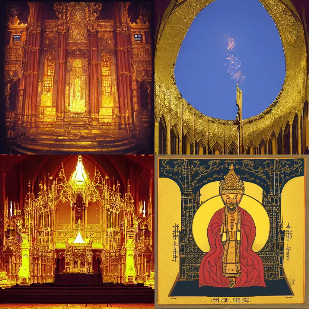 Prompt: “the golden emperor burns the last cathedral”