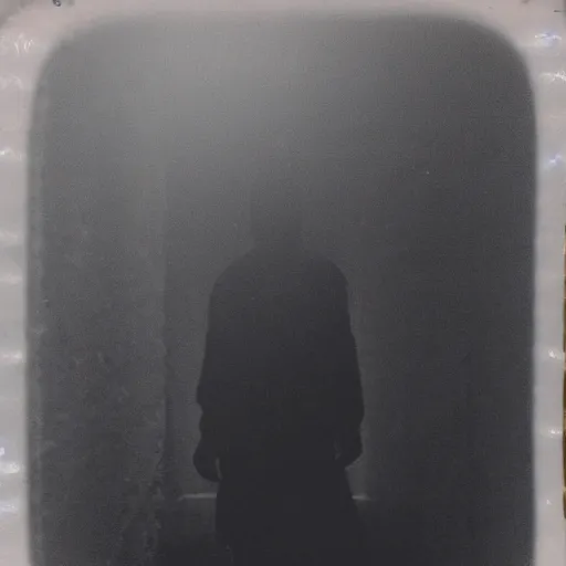 Prompt: a creepy humanoid figure standing in a tunnel, dark, brooding, creepy, backlit from sunlight, real photo taken on Polaroid camera