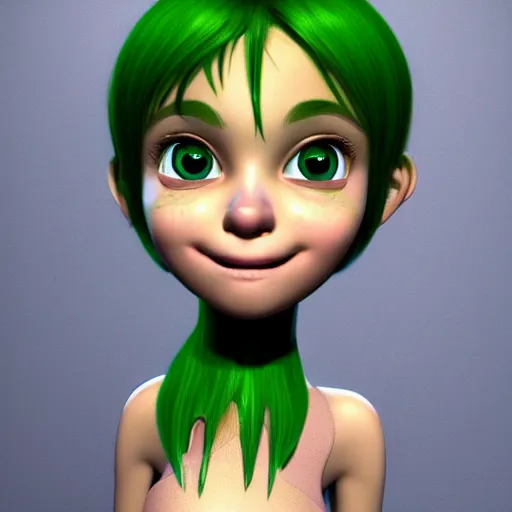 Prompt: a cute 3d cgi toon young woman with green hair, hyperdetailed, 8k, pixar, trending on artstation,