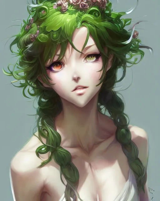 Image similar to character concept art of an anime dryad | | cute - fine - face, pretty face, realistic shaded perfect face, fine details by stanley artgerm lau, wlop, rossdraws, james jean, andrei riabovitchev, marc simonetti, and sakimichan, tranding on artstation