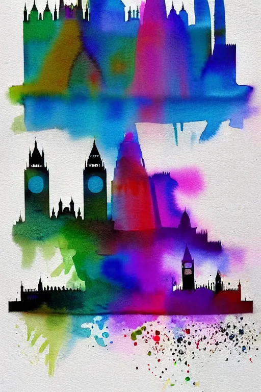 Prompt: minimalist watercolor splash ink art of london skyline