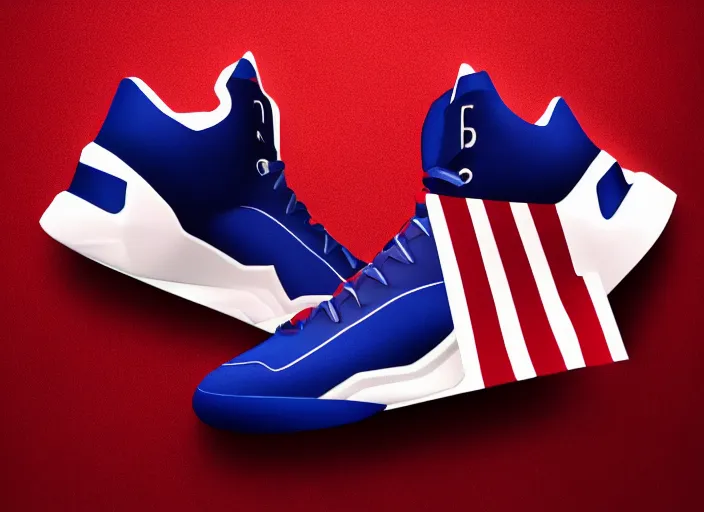 Image similar to basketball sneakers concept of captain america, illuistration, octane render, smooth, sharp focus