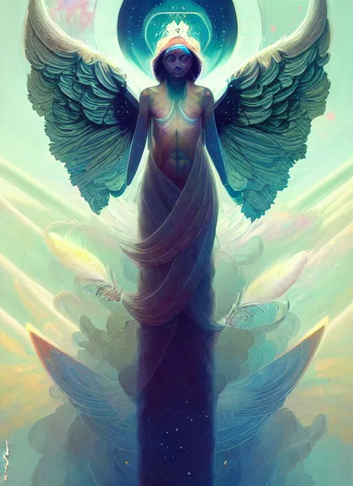 Image similar to symmetry!! cancer!!!! highly detailed, high contrast, light reflection, delicate patterns with feather texture, shining angel sword, trippy, nebula, trending on art station by artgem, by peter mohrbacher, by wlop, by ruan jia