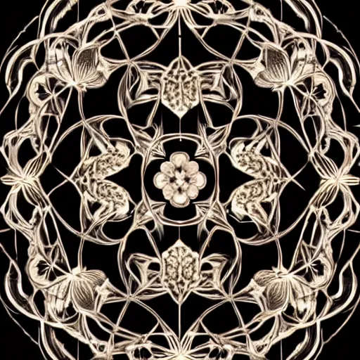 Prompt: Intricate beauty, detailed symmetry, dark, void 1a, flowers, glowing thin wires, beautiful lighting