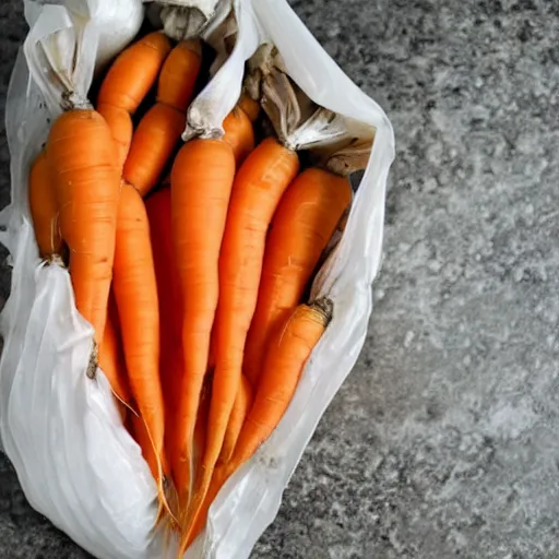 Image similar to photo carrots in a plastic bag with a damp paper towel inside,