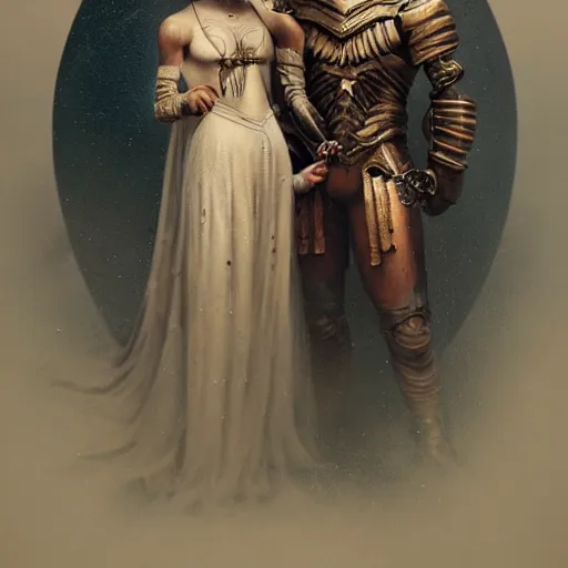 Image similar to a beautiful ultradetailed fine art old vintage warrior, by tom bagshaw and zach sutton, couples portrait, vignette, 3 5 mm lens, golden ratio composition, studio photography, very detailed, humanoids, artstation, 8 k, highly coherent