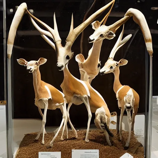 Prompt: bones of an antelope taxidermy display, museum detailed photo