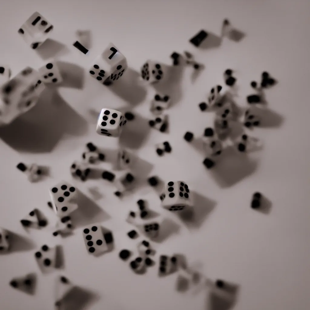 Image similar to a macro shot of a dice with little robot legs, studio lighting, dim shadow