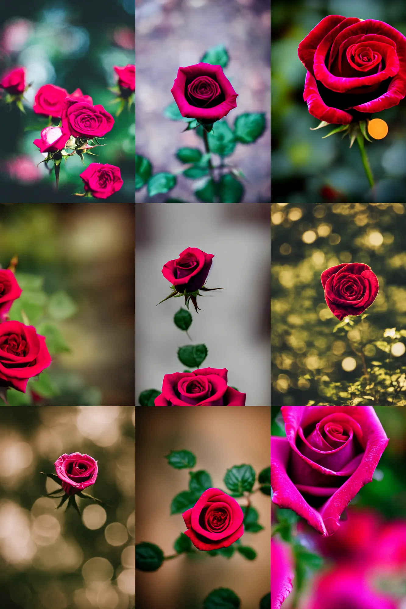 Prompt: a realistic photo of a velvet rose, Bokeh, Romantic, lit by daylight, beautiful photo
