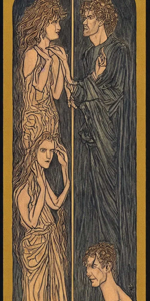 Prompt: the 2 of cups tarot card by Austin osman spare