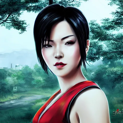 Prompt: ada wong, portrait, countryside background, cinematic, trending on artstation, high detail