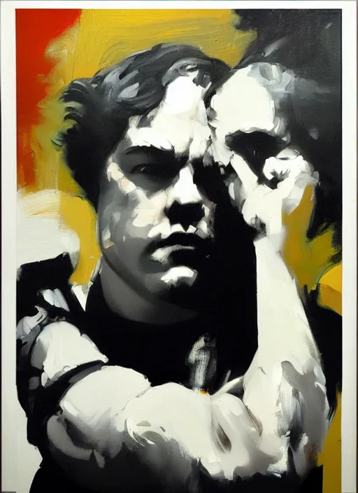 Image similar to phillip seymour hoffman, painting by phil hale, fransico goya,'action lines '!!!, graphic style, visible brushstrokes, motion blur, blurry, visible paint texture, crisp hd image