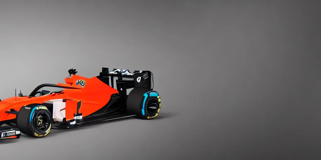 Image similar to McLaren MCL34 F1 car 2021 with Ford Mustang GT 2021 front design. No background, concept art style.