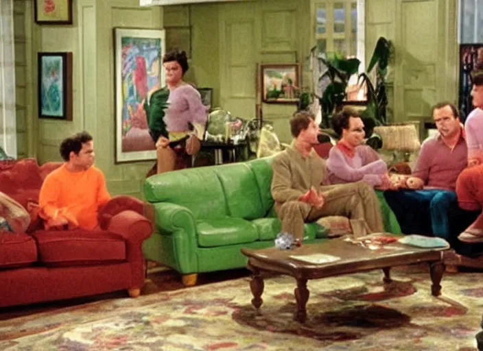 Prompt: the episode of seinfeld where the living room is filled with nickelodeon slime hd