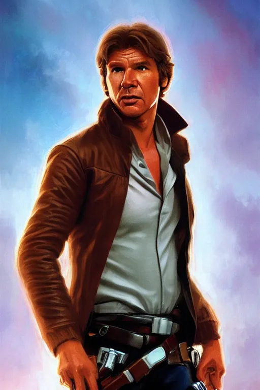 Image similar to harrison ford as han solo, action figurine toy, vaporwave, highly detailed, digital painting, artstation, concept art, smooth, sharp focus, illustration, art by artgerm and greg rutkowski and alphonse mucha