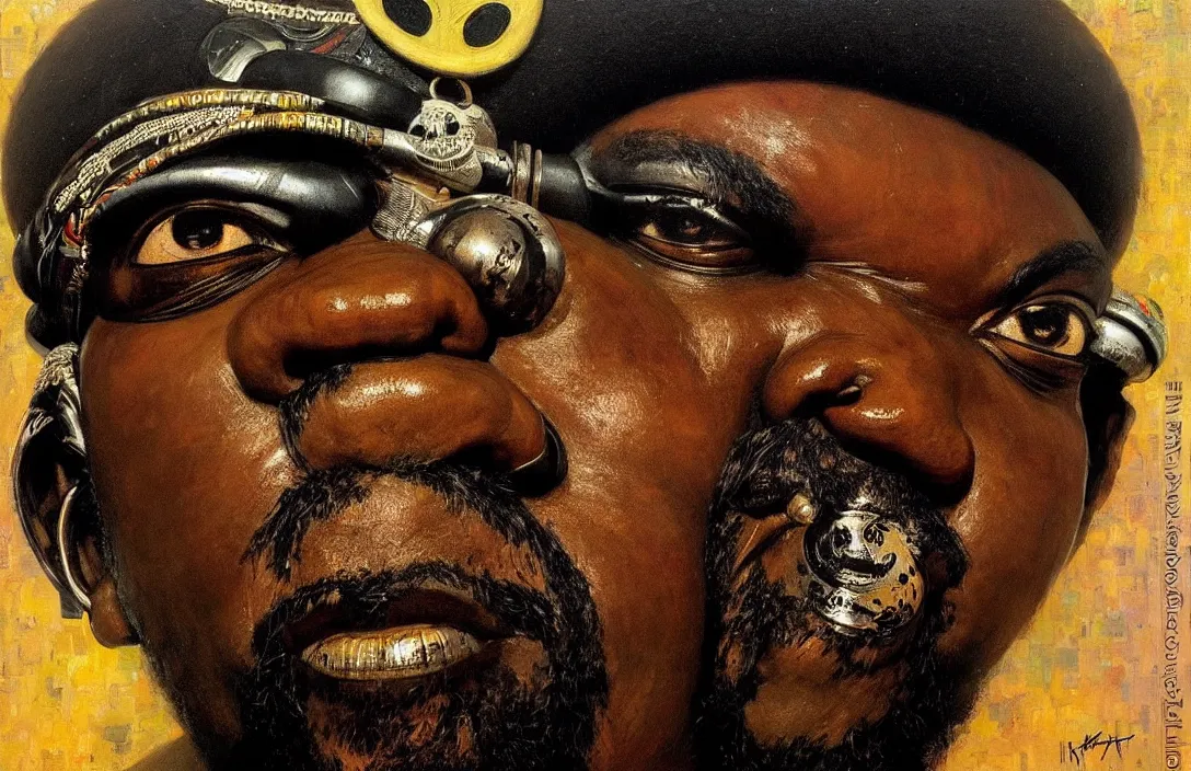 Image similar to portrait of afrika bambaataa!!!!!!!!!!!!!!!!!!!!!!!!!!!, detailed face, detailed painting,, epic lighting, by ilya repin, phil hale and kent williams