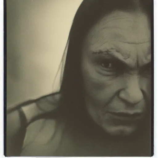 Prompt: polaroid of candid female orc by Tarkovsky