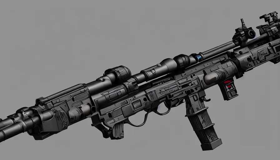 Image similar to science fiction sniper rifle that shoots big poison darts, decorated but simple, technical 2 d drawing, side - view, hyperdetailed, artstation, high definition render 8 k