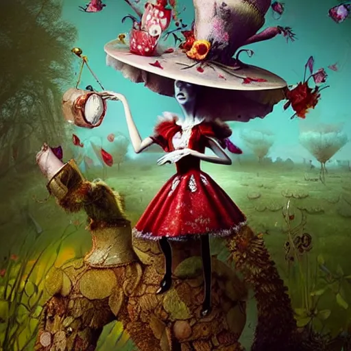 Prompt: alice in wonderland, by ray caesar and vincent callebaut and sandra chevrier and phillipe druillet, trending on artstation hq, deviantart, pinterest, 4 k uhd image