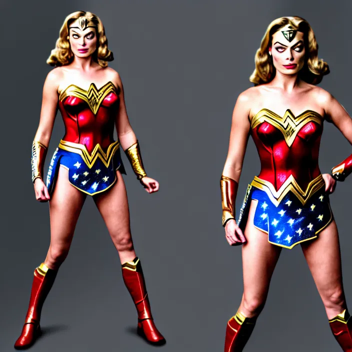 Image similar to full length portrait photograph of a margot robbie as wonder woman, Extremely detailed. 8k