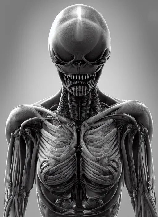 Image similar to : high resolution mri scan with contrast, xenomorph xx 1 2 1, hyper realistic, medical imaging, bilateral symmetry, by hr giger, ultra detail, unreal engine, octane rende,