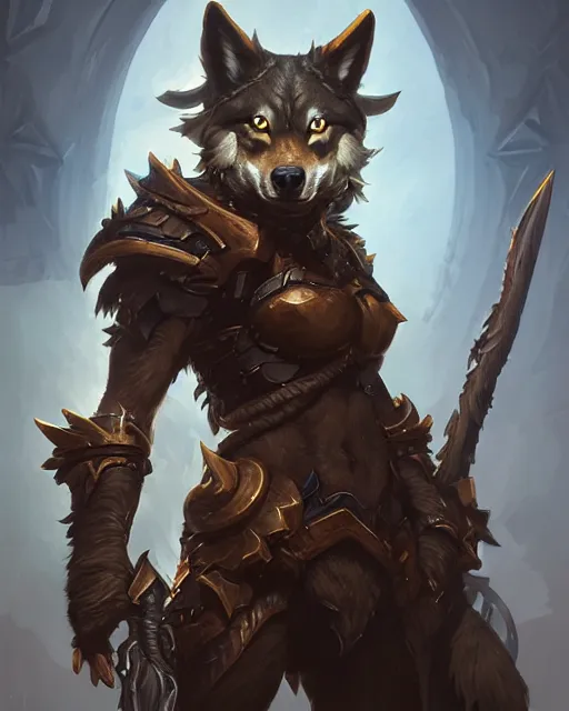 Prompt: anthropomorphic wolf warrior, deep focus, d & d, fantasy, overwatch, intricate, elegant, highly detailed, digital painting, artstation, concept art, matte, sharp focus, illustration, hearthstone, art by artgerm and greg rutkowski and alphonse mucha