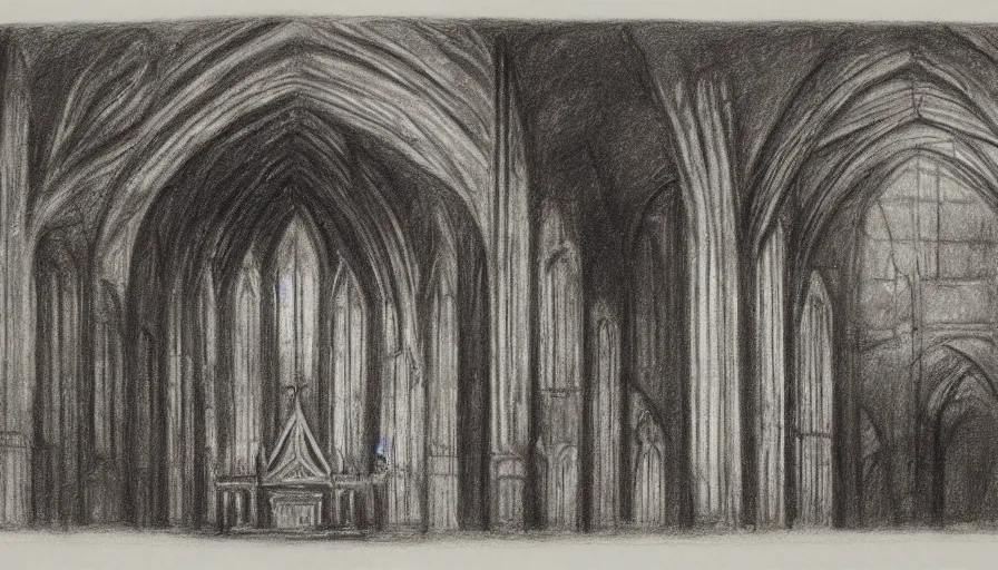 Image similar to pipe organ in a sunken cathedral, 1 9 th century charcoal and pencil drawing, high detail, high contrast