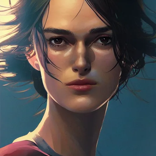 Image similar to keira knightley portrait as manga girl, realistic shaded perfect face, fine details. anime. realistic shaded lighting poster by ilya kuvshinov katsuhiro otomo ghost - in - the - shell, magali villeneuve, artgerm, jeremy lipkin and michael garmash and rob rey