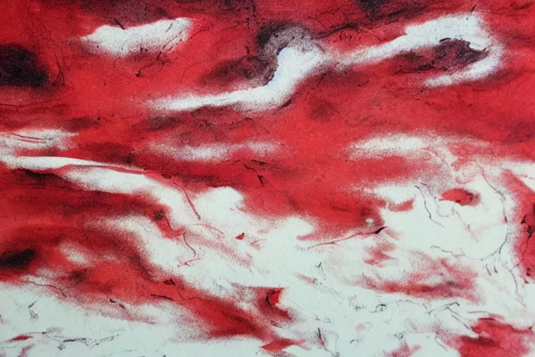 Image similar to ancient martian landscape, minimalistic red and ink airbrush painting on white background