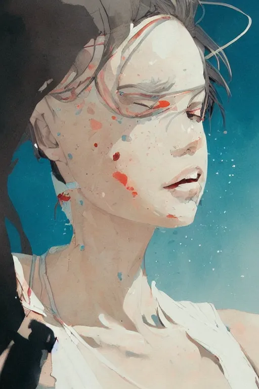 Image similar to a ultradetailed beautiful painting of a stylish woman with a white tank top, by conrad roset, greg rutkowski and makoto shinkai trending on artstation