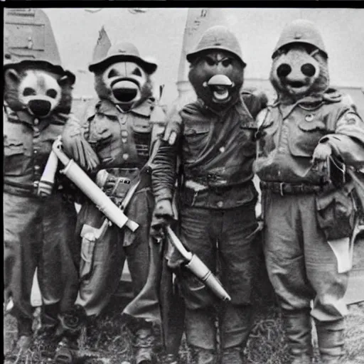 Prompt: a photograph of furries in wwii