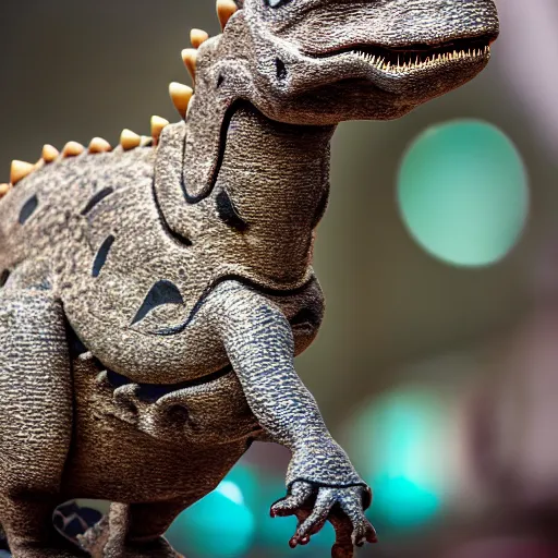 Prompt: Anthropological Dinosaur, 8k bokeh effect