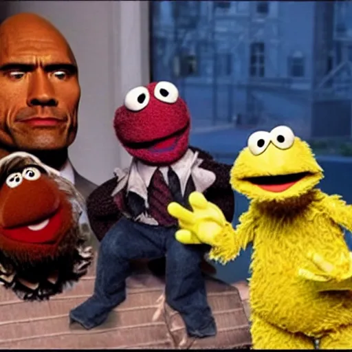 Prompt: the rock as a muppet on sesame street