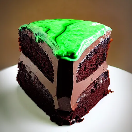 Prompt: chocolate cake with green lava