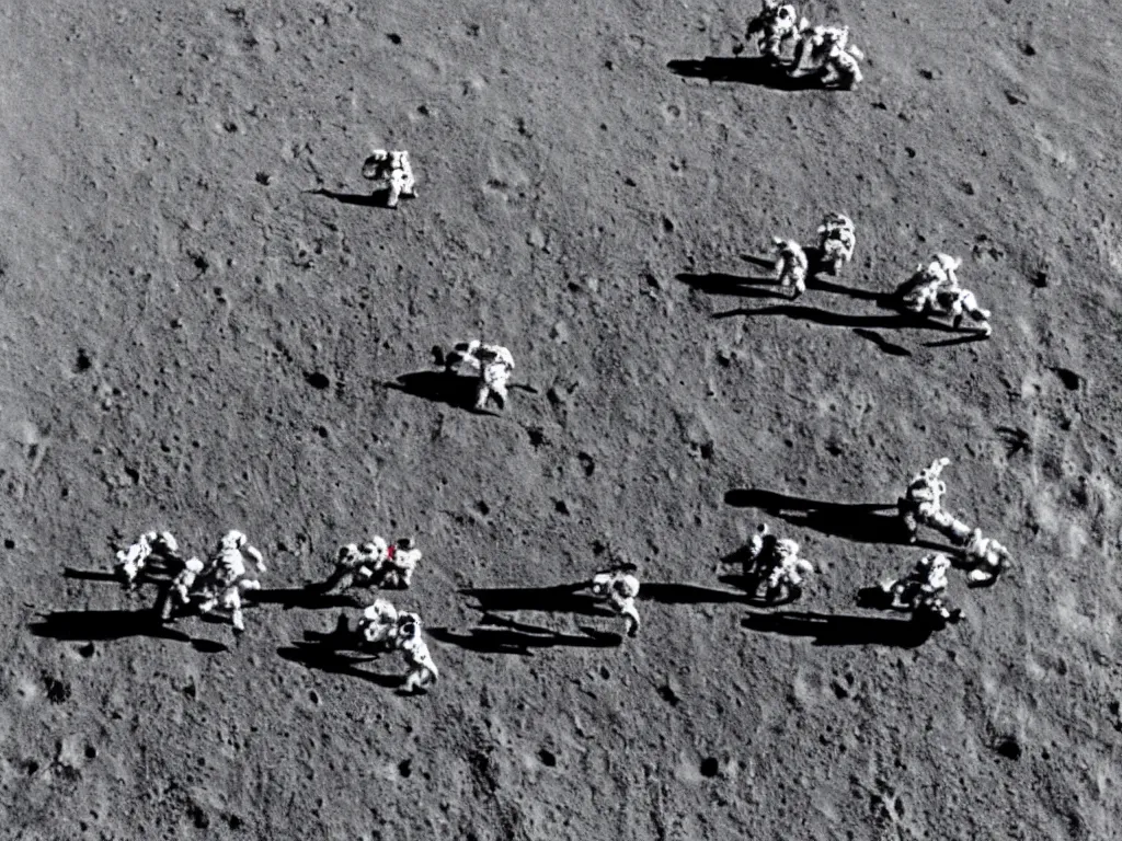 Image similar to Soviet Cosmonauts landing on the moon, 1968